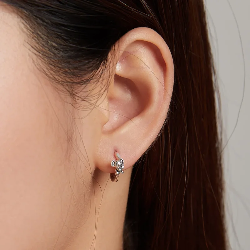 (image for) Pandora Style Cute Koala Hoop Earrings - BSE507 - View 6