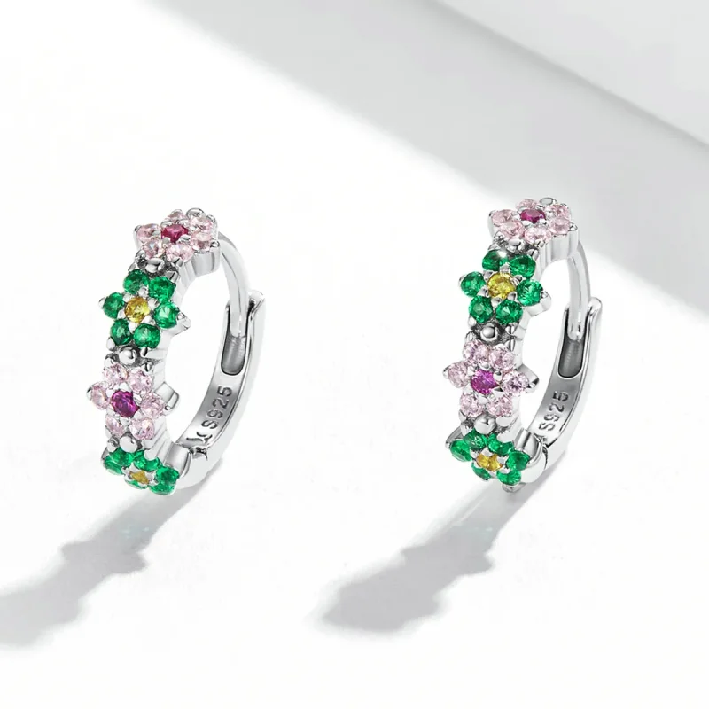 (image for) Pandora Style Delicate Flowers Hoop Earrings - SCE1320 - View 2