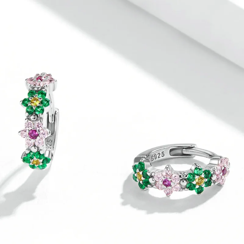 (image for) Pandora Style Delicate Flowers Hoop Earrings - SCE1320 - View 3