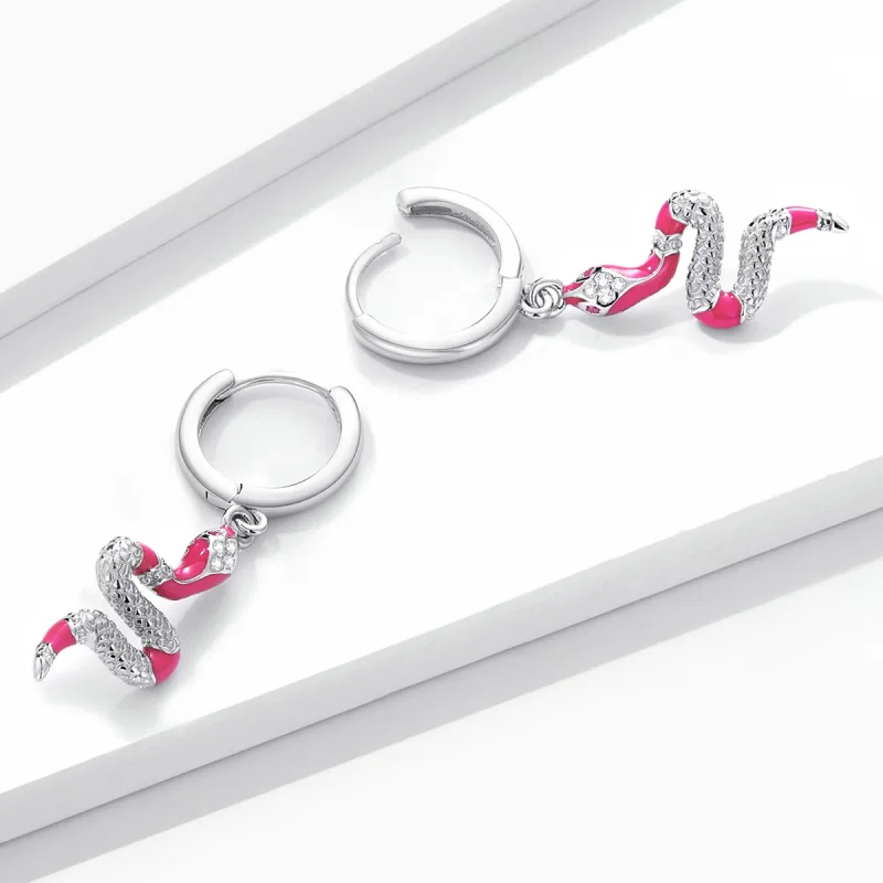 (image for) Pandora Style Delicate Spirit Serpent Hoop Earrings - BSE577 - View 3