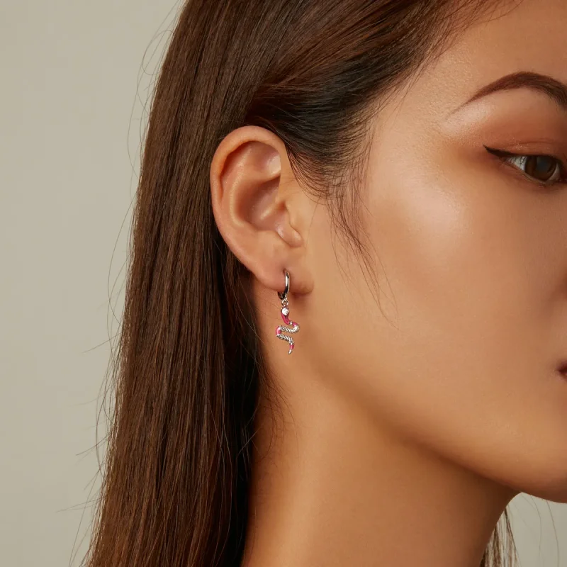 (image for) Pandora Style Delicate Spirit Serpent Hoop Earrings - BSE577 - View 7