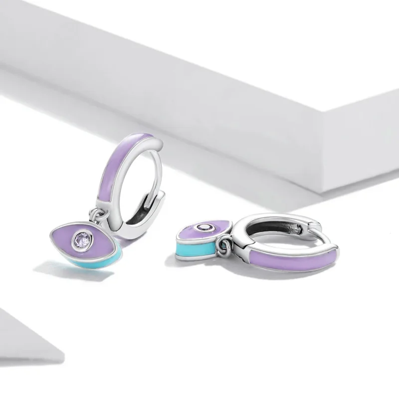 (image for) Pandora Style Devil Eye Hoop Earrings - SCE1369 - View 3