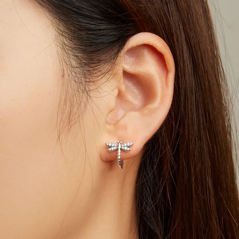 (image for) Pandora Style Dragonfly Hoop Earrings - SCE1511 - View 5