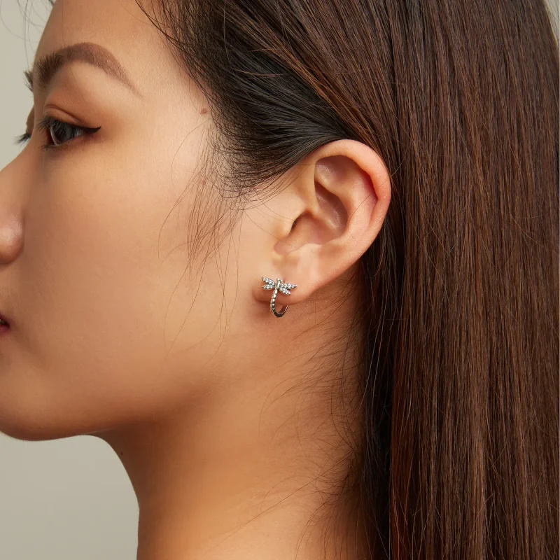 (image for) Pandora Style Dragonfly Hoop Earrings - SCE1511 - View 6