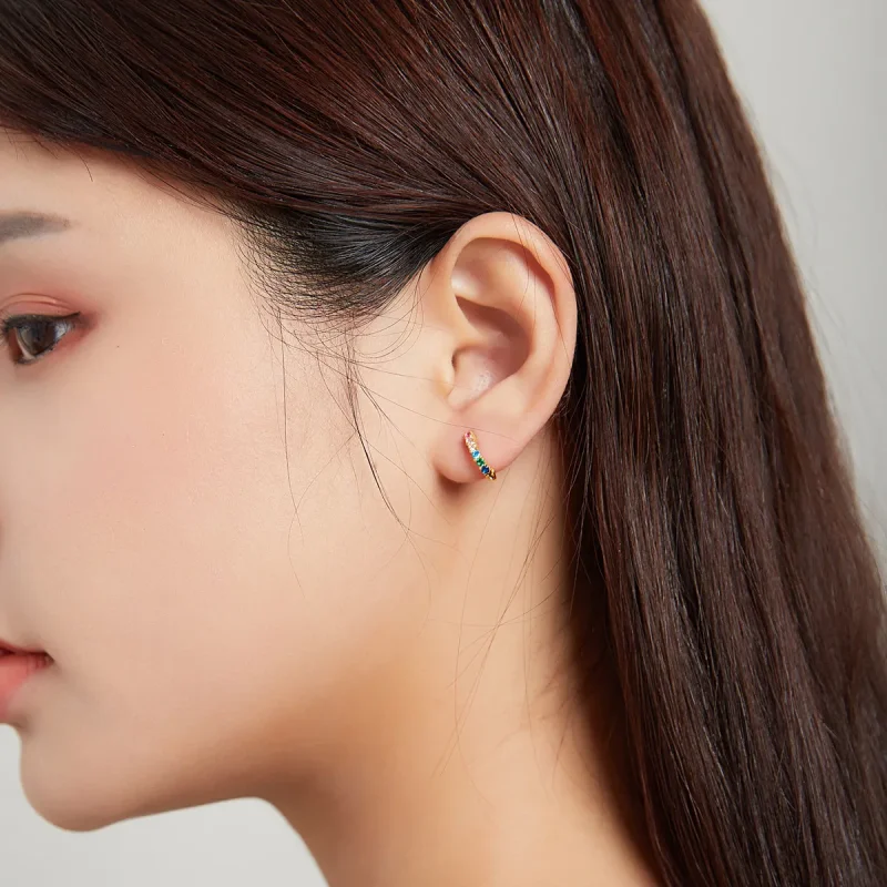 (image for) Pandora Style Earside Rainbow Hoop Earrings - SCE1098 - View 4