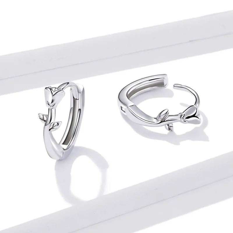 (image for) Pandora Style Elegant Rose Hoop Earrings - BSE442 - View 2