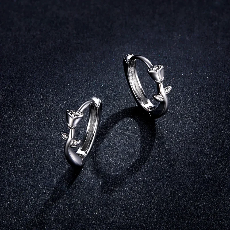 (image for) Pandora Style Elegant Rose Hoop Earrings - BSE442 - View 5