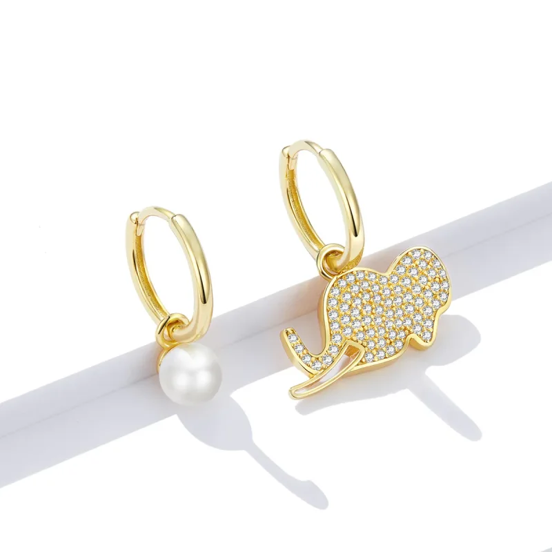 (image for) Pandora Style Elephant Hoop Earrings - BSE371 - View 2