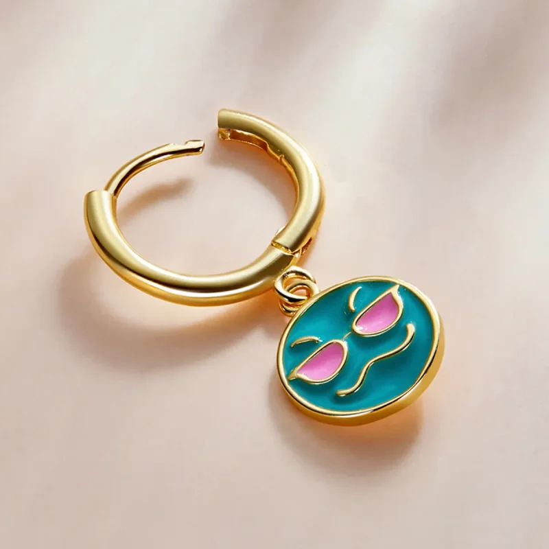 (image for) Pandora Style Emoji - Cool Hoop Earrings - SCE1204-B - View 3