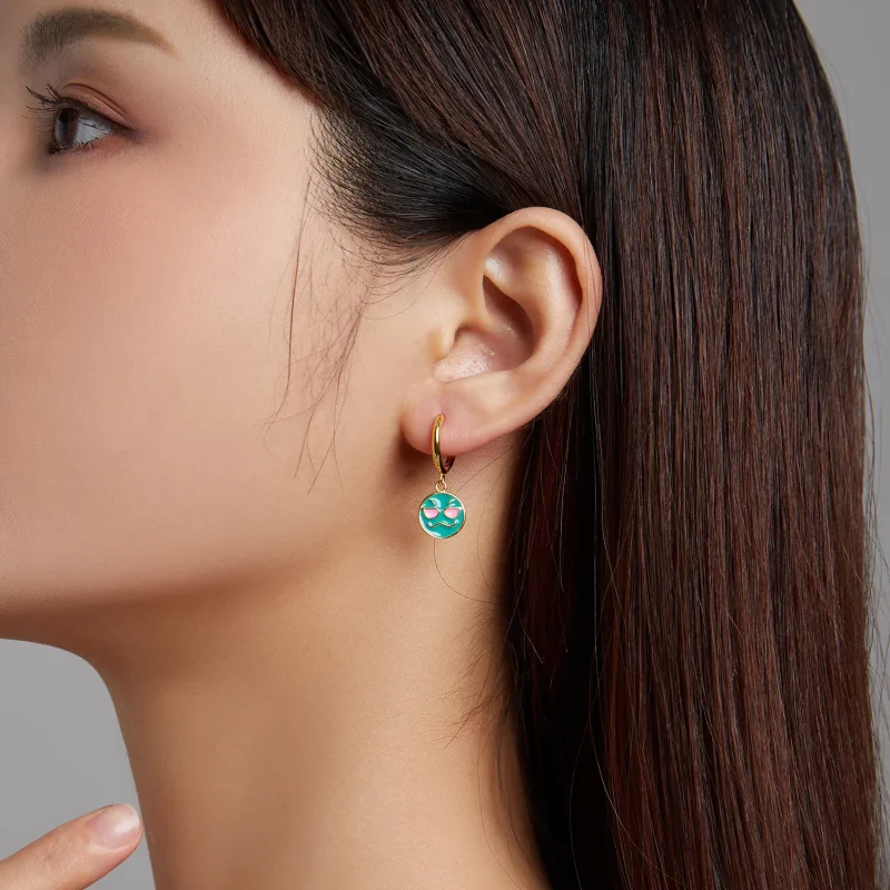 (image for) Pandora Style Emoji - Cool Hoop Earrings - SCE1204-B - View 4