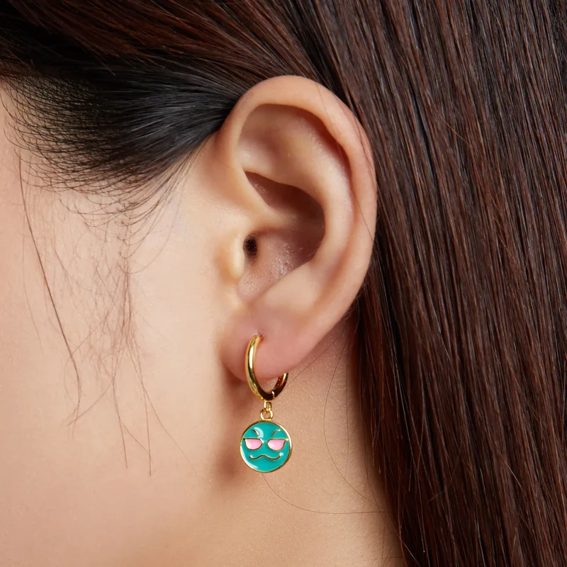 (image for) Pandora Style Emoji - Cool Hoop Earrings - SCE1204-B - View 5