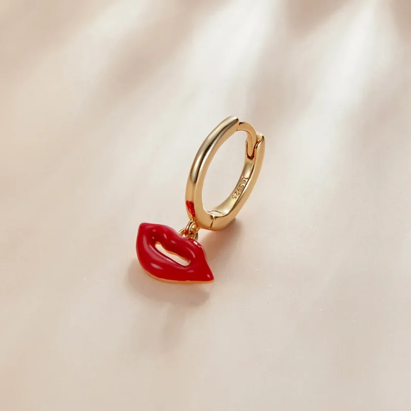 (image for) Pandora Style Flaming Lips Hoop Earrings - SCE1233 - View 2