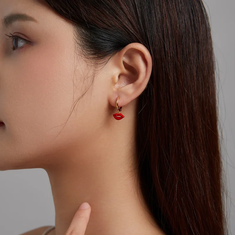 (image for) Pandora Style Flaming Lips Hoop Earrings - SCE1233 - View 3