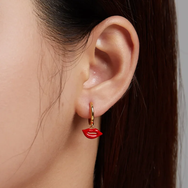 (image for) Pandora Style Flaming Lips Hoop Earrings - SCE1233 - View 5
