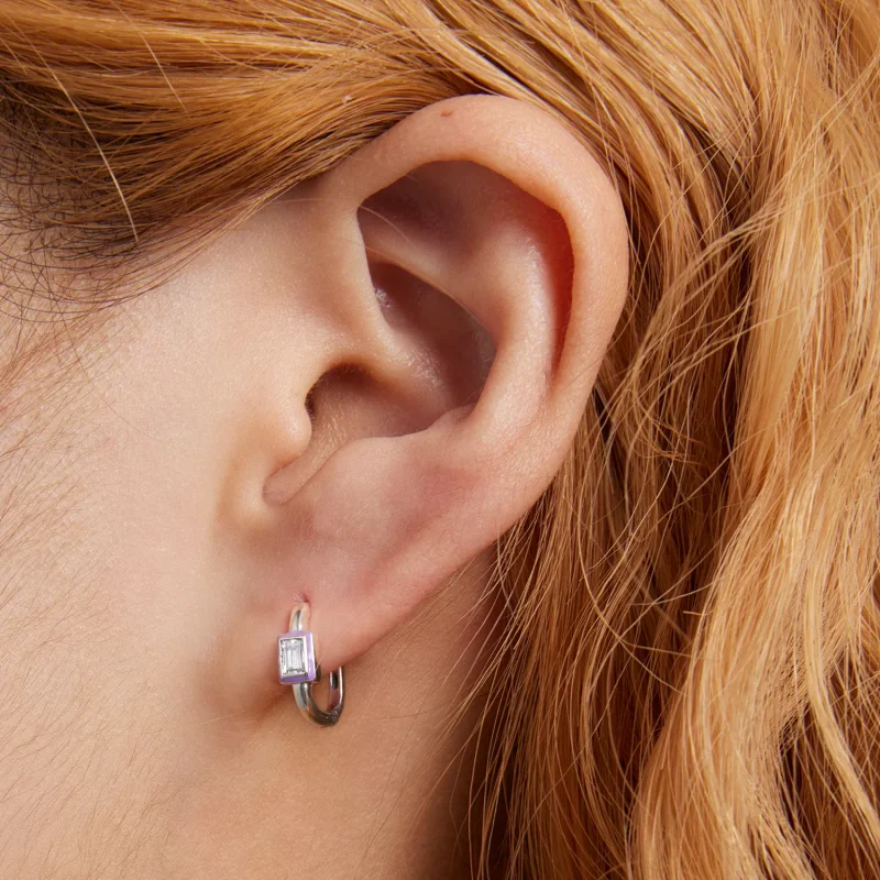 (image for) Pandora Style Fun Cubic Zirconia Hoop Earrings - SCE1402 - View 7