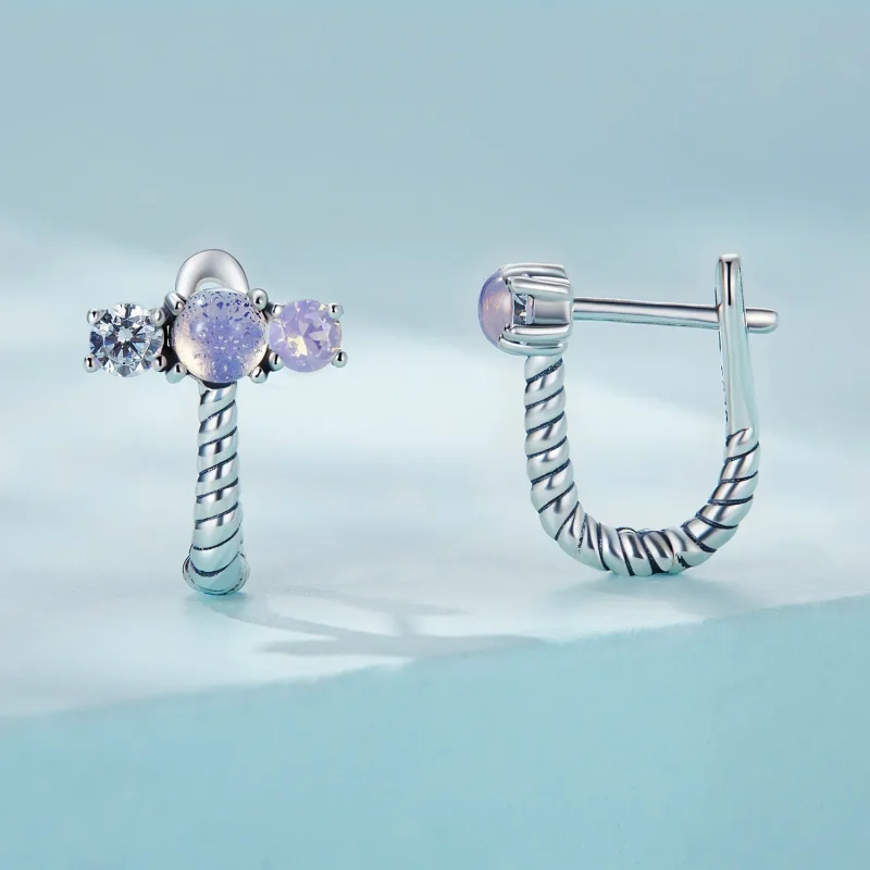 (image for) Pandora Style Gem Splicing U Shape Hoop Earrings - SCE1453 - View 2
