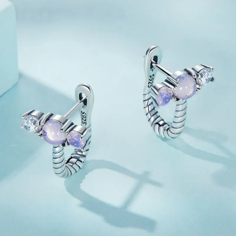 (image for) Pandora Style Gem Splicing U Shape Hoop Earrings - SCE1453 - View 3