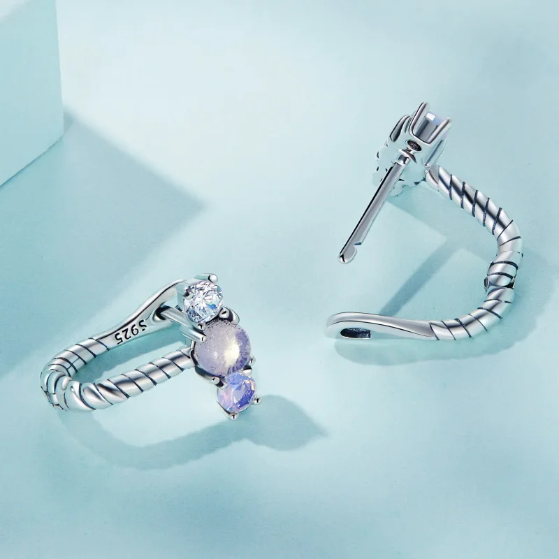 (image for) Pandora Style Gem Splicing U Shape Hoop Earrings - SCE1453 - View 4