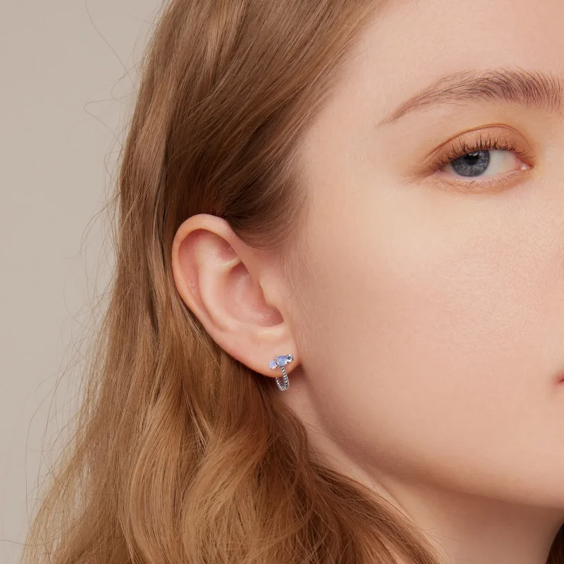 (image for) Pandora Style Gem Splicing U Shape Hoop Earrings - SCE1453 - View 5