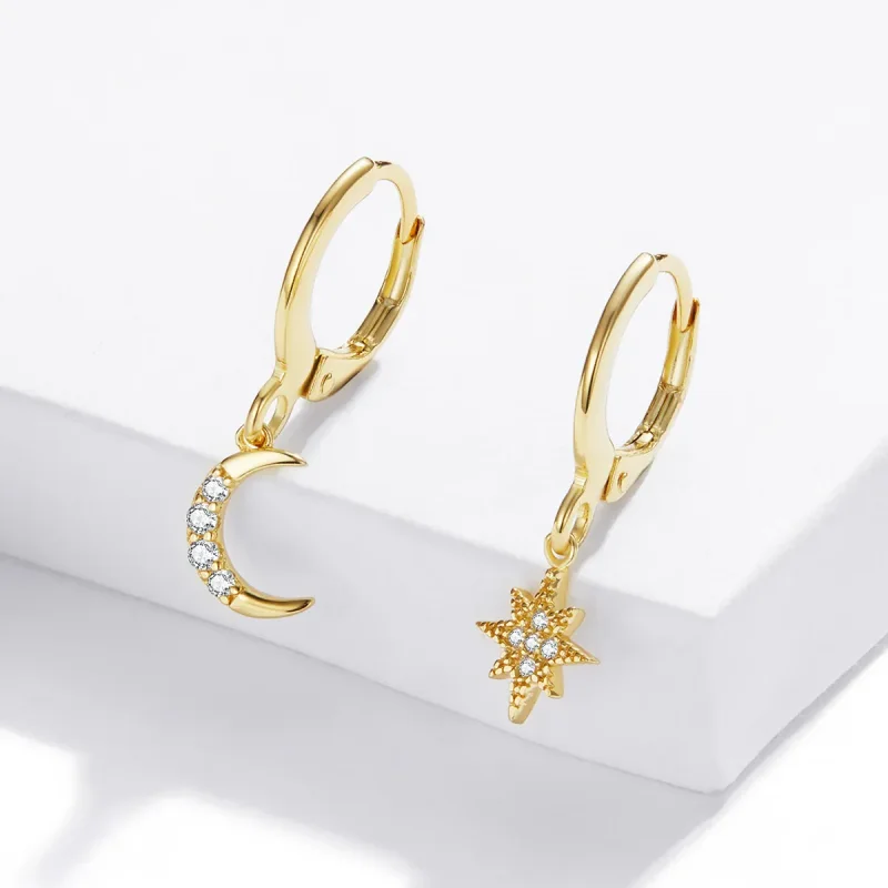 (image for) Pandora Style Golden Moon Hoop Earrings - SCE1267 - View 3