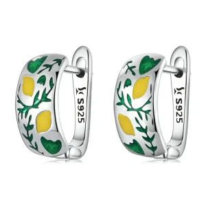 (image for) Pandora Style Green Leaf Lemon Hoop Earrings - SCE1376