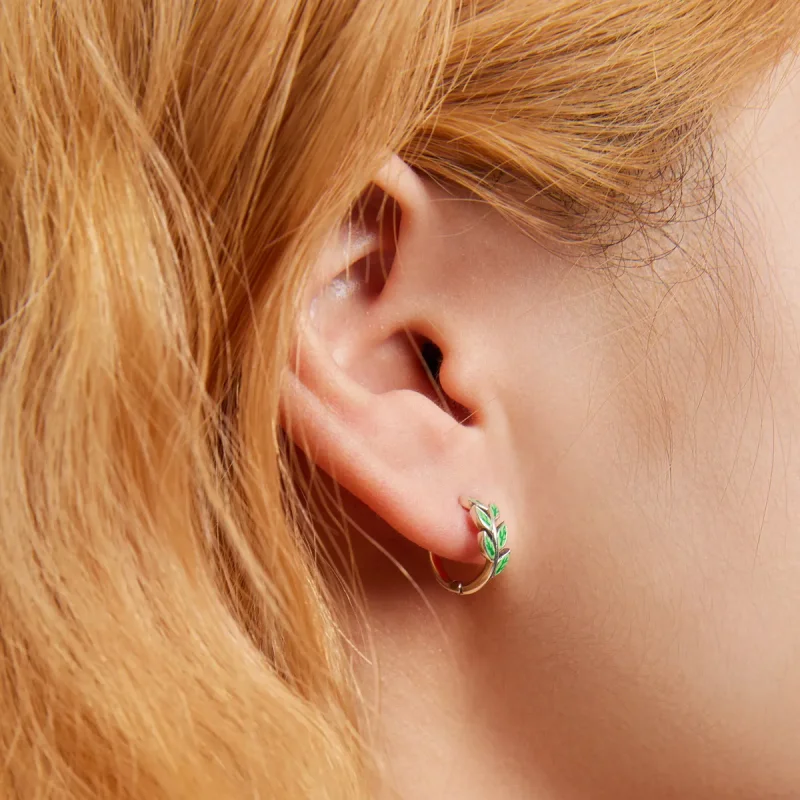(image for) Pandora Style Green Leaves Hoop Earrings - SCE1392 - View 7