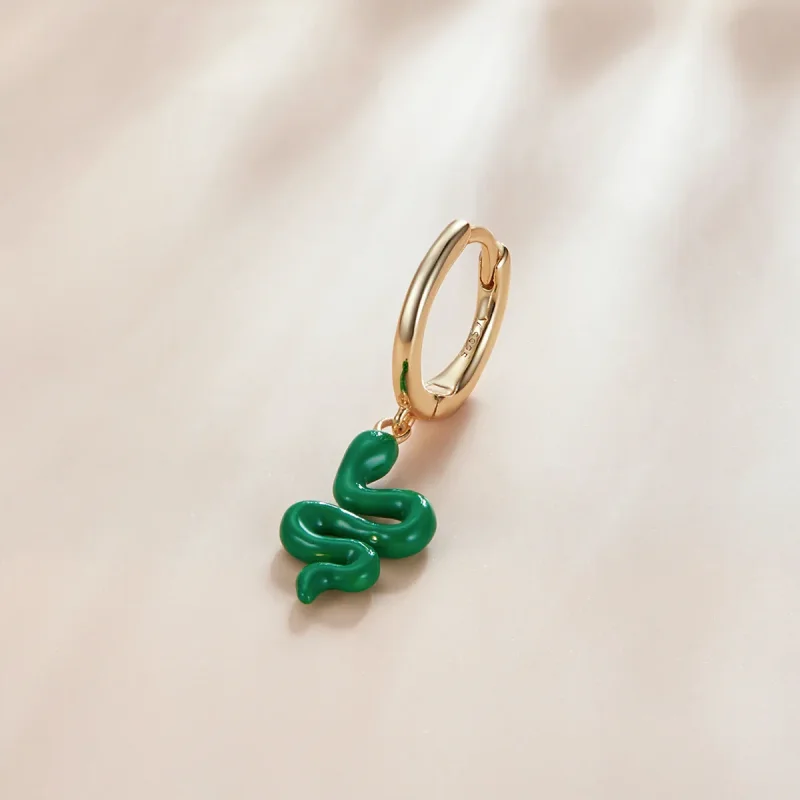 (image for) Pandora Style Green Snake Hoop Earrings - SCE1234 - View 2