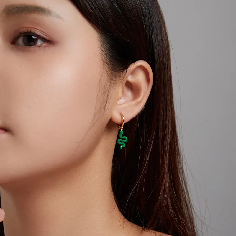 (image for) Pandora Style Green Snake Hoop Earrings - SCE1234 - View 4