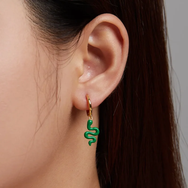 (image for) Pandora Style Green Snake Hoop Earrings - SCE1234 - View 5