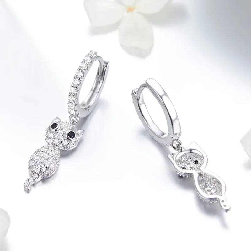 (image for) Pandora Style Happy Cat Hoop Earrings - SCE519 - View 3