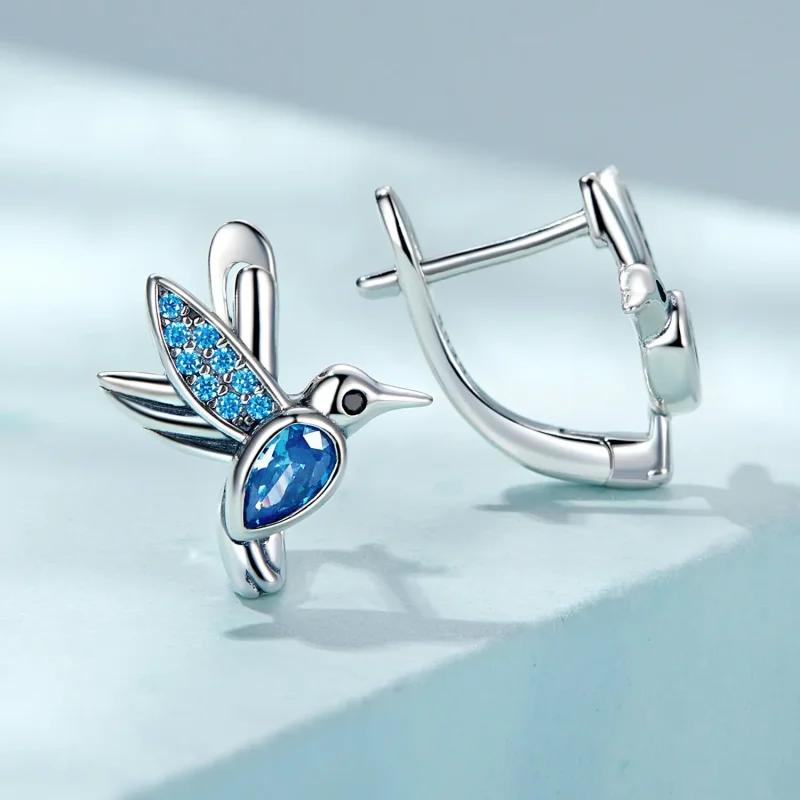 (image for) Pandora Style Hummingbird Hoop Earrings - SCE1503 - View 3