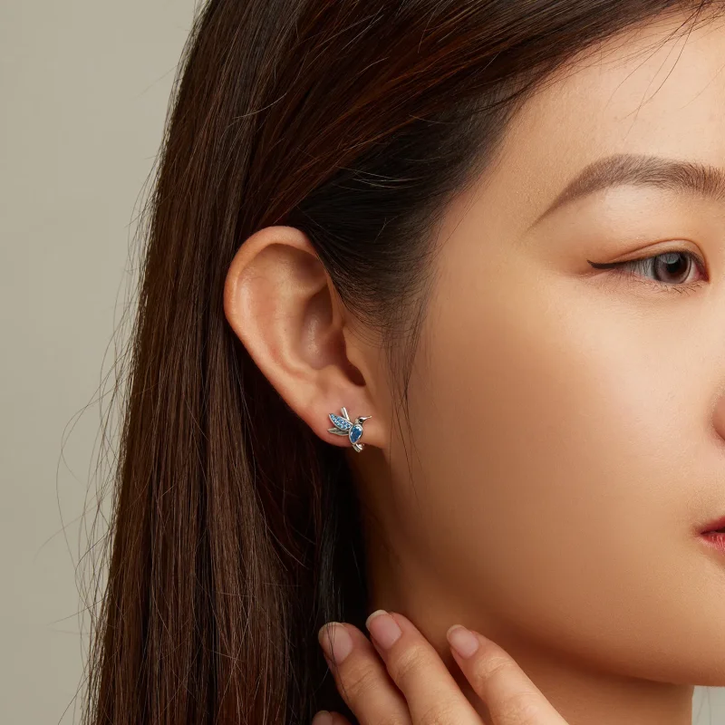 (image for) Pandora Style Hummingbird Hoop Earrings - SCE1503 - View 5