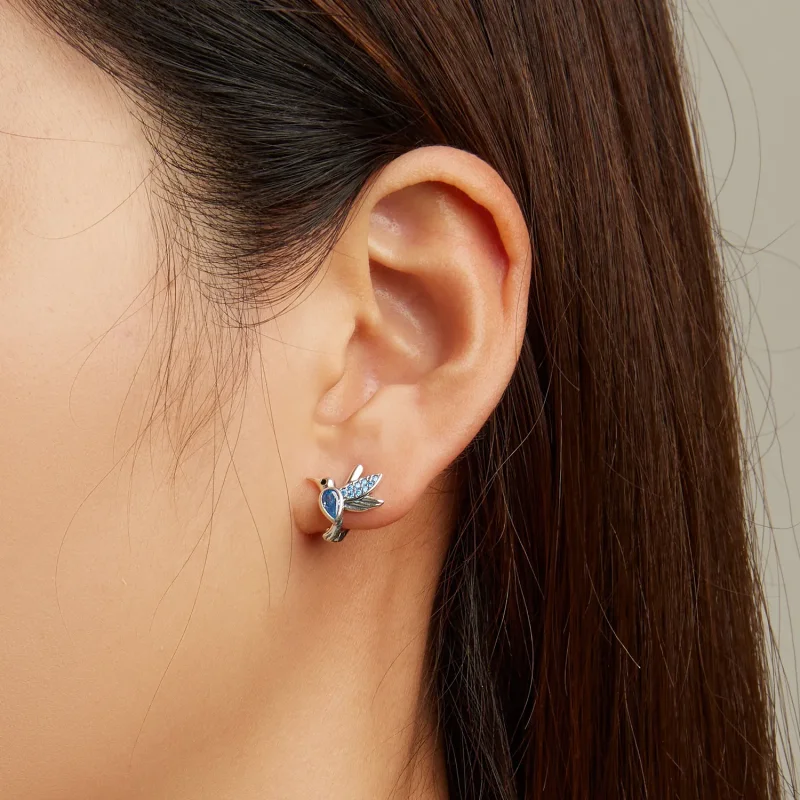 (image for) Pandora Style Hummingbird Hoop Earrings - SCE1503 - View 6
