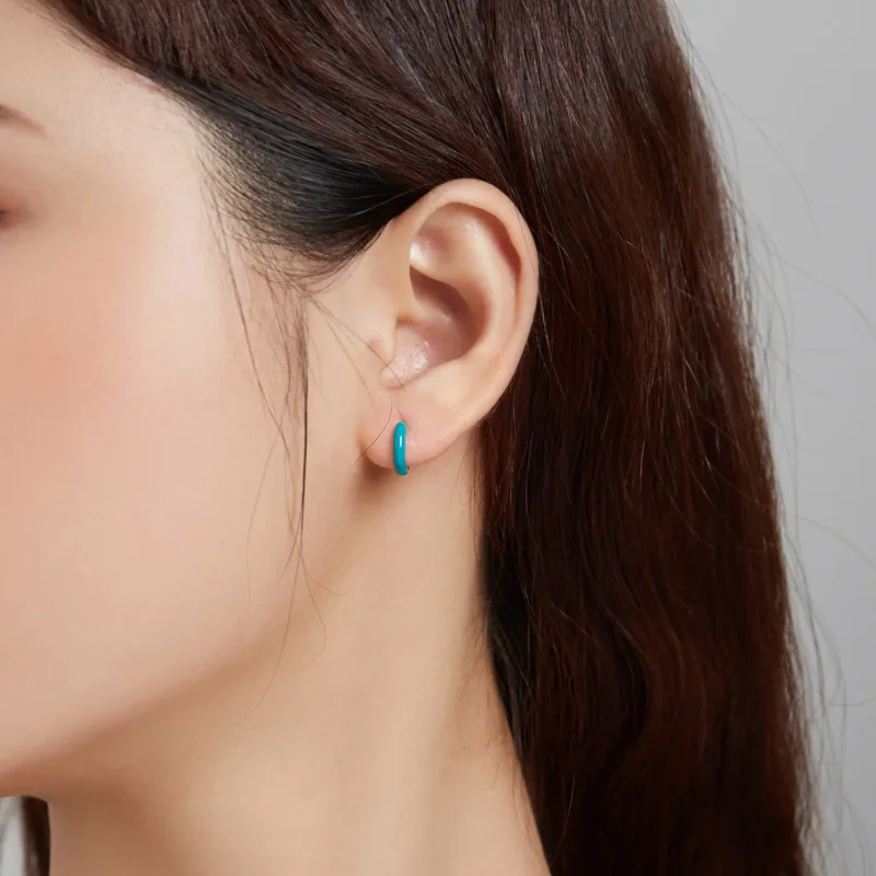 (image for) Pandora Style Little Blue Hoop Earrings - BSE488-BU - View 4