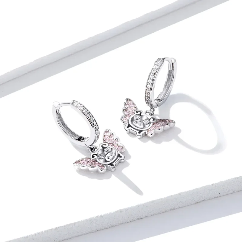 (image for) Pandora Style Little Flying Pig Hoop Earrings - BSE224 - View 2