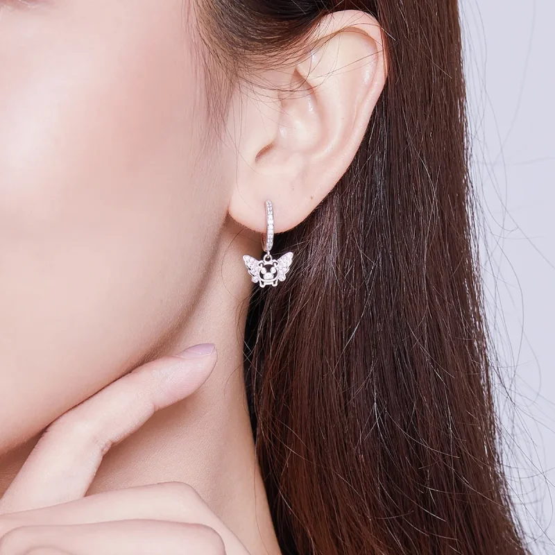 (image for) Pandora Style Little Flying Pig Hoop Earrings - BSE224 - View 5