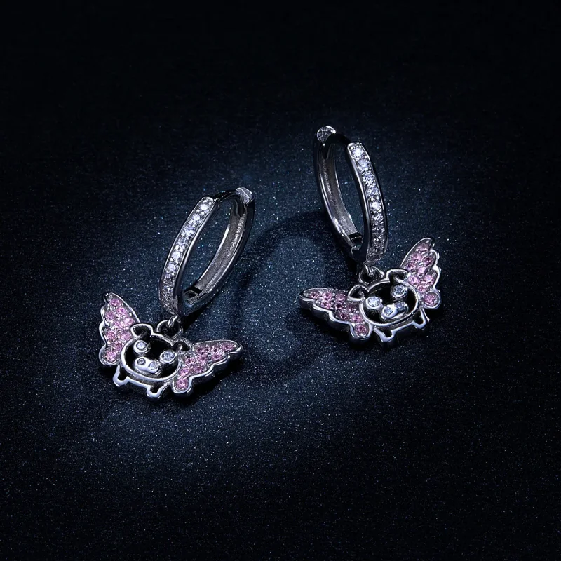 (image for) Pandora Style Little Flying Pig Hoop Earrings - BSE224 - View 8
