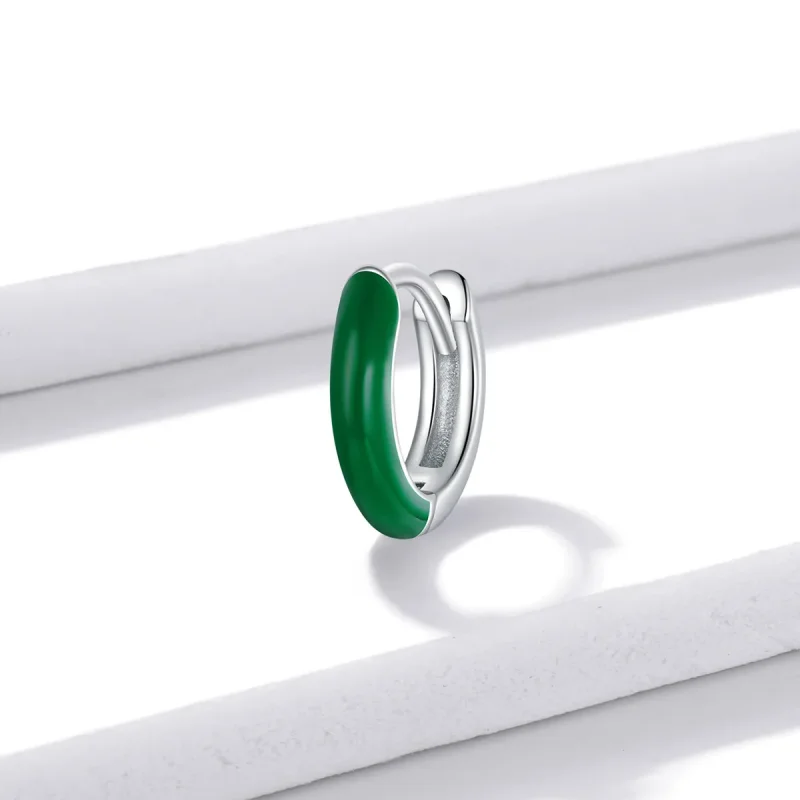 (image for) Pandora Style Little Green Hoop Earrings - BSE488-GN - View 2