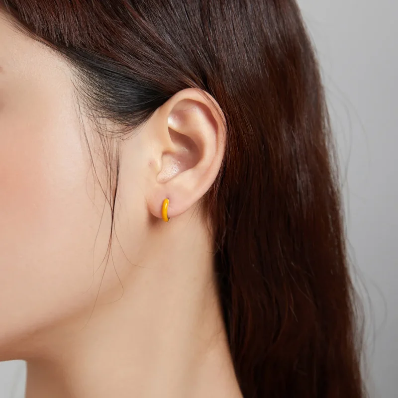 (image for) Pandora Style Little Orange Hoop Earrings - BSE488-OR - View 4