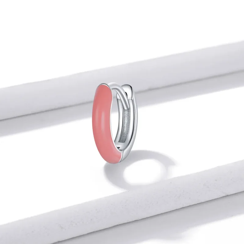 (image for) Pandora Style Little Pink Hoop Earrings - BSE488-PK - View 2