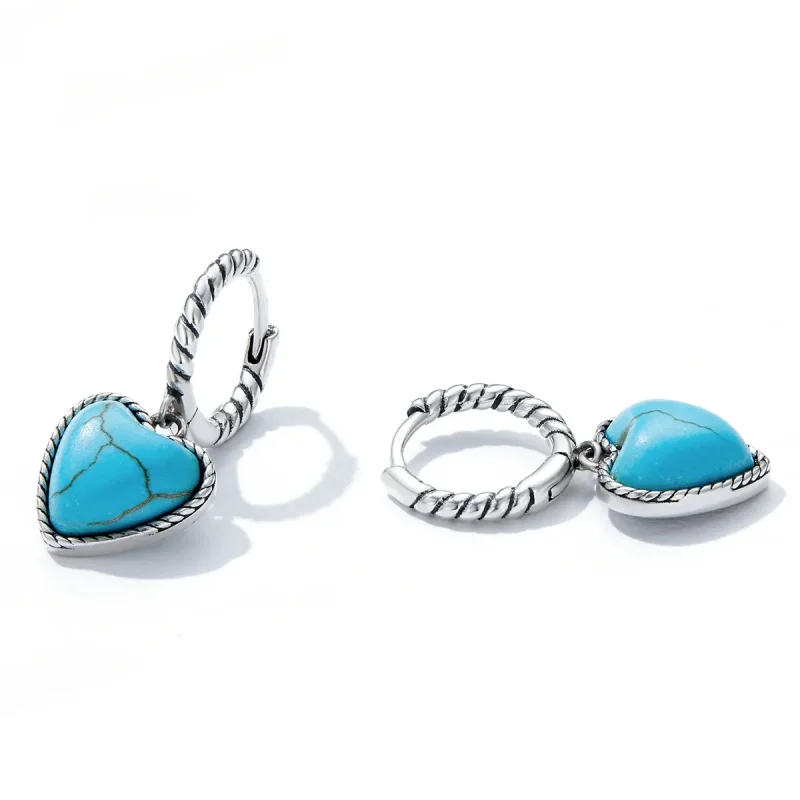 (image for) Pandora Style Love Turquoise Hoop Earrings - BSE589 - View 3