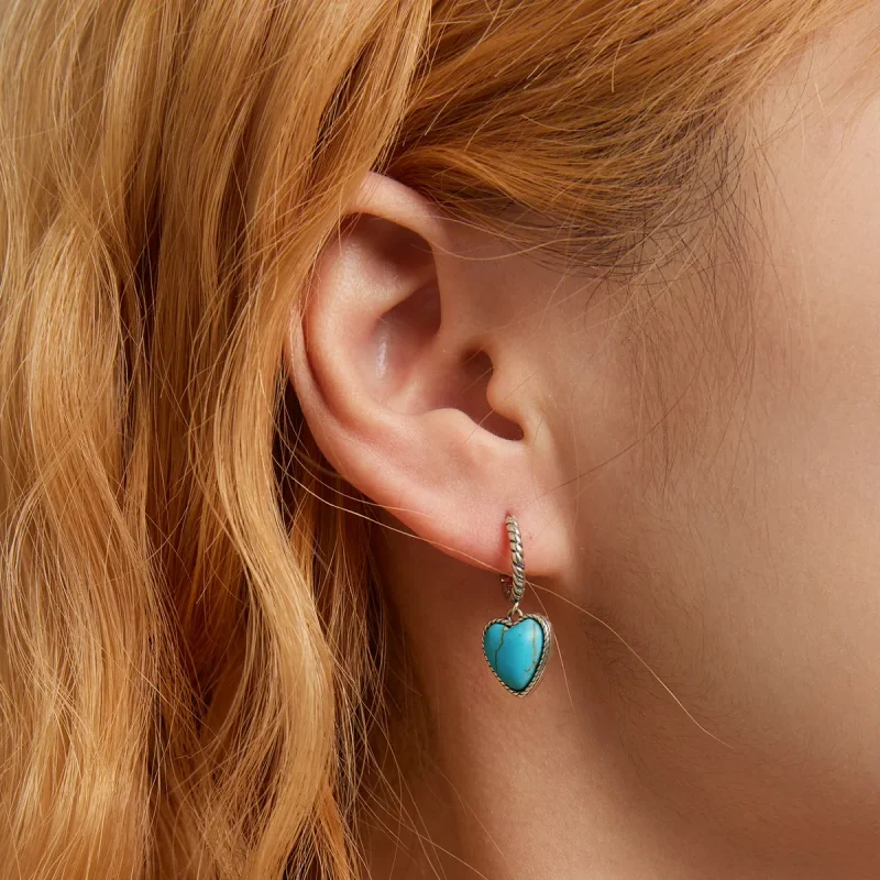 (image for) Pandora Style Love Turquoise Hoop Earrings - BSE589 - View 6