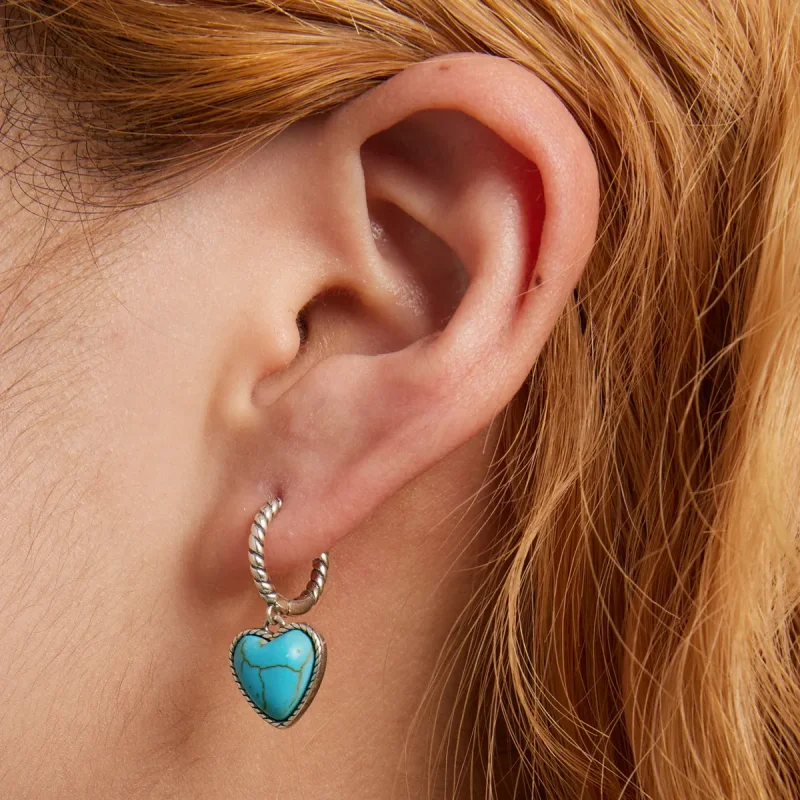 (image for) Pandora Style Love Turquoise Hoop Earrings - BSE589 - View 8