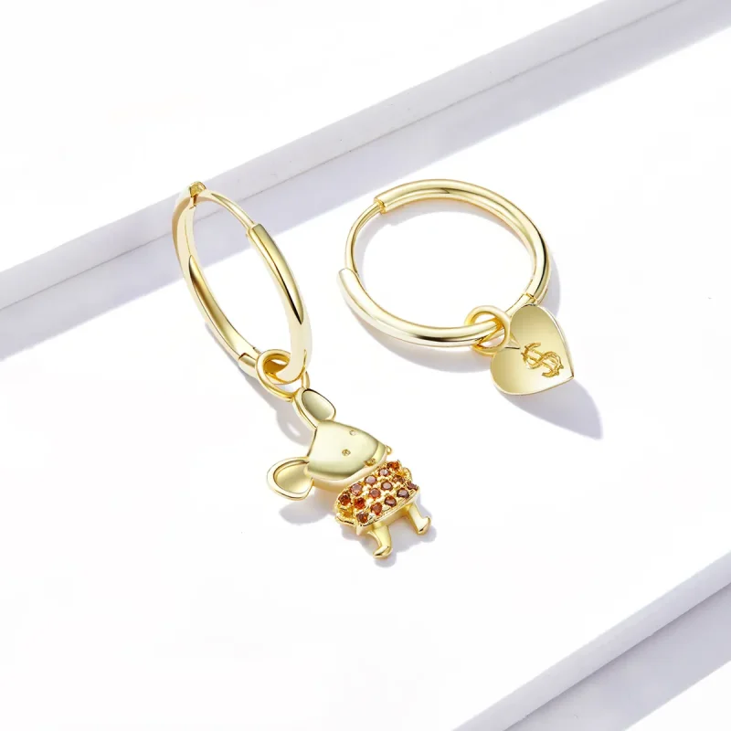 (image for) Pandora Style Lucky Rat and Heart Hoop Earrings - BSE344-L - View 2