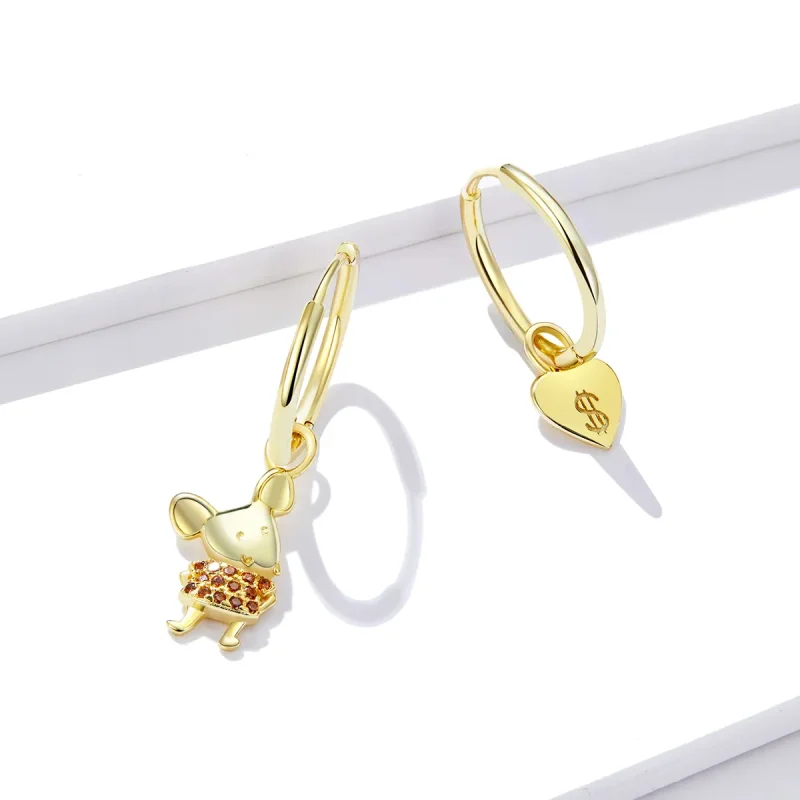 (image for) Pandora Style Lucky Rat and Heart Hoop Earrings - BSE344-L - View 4