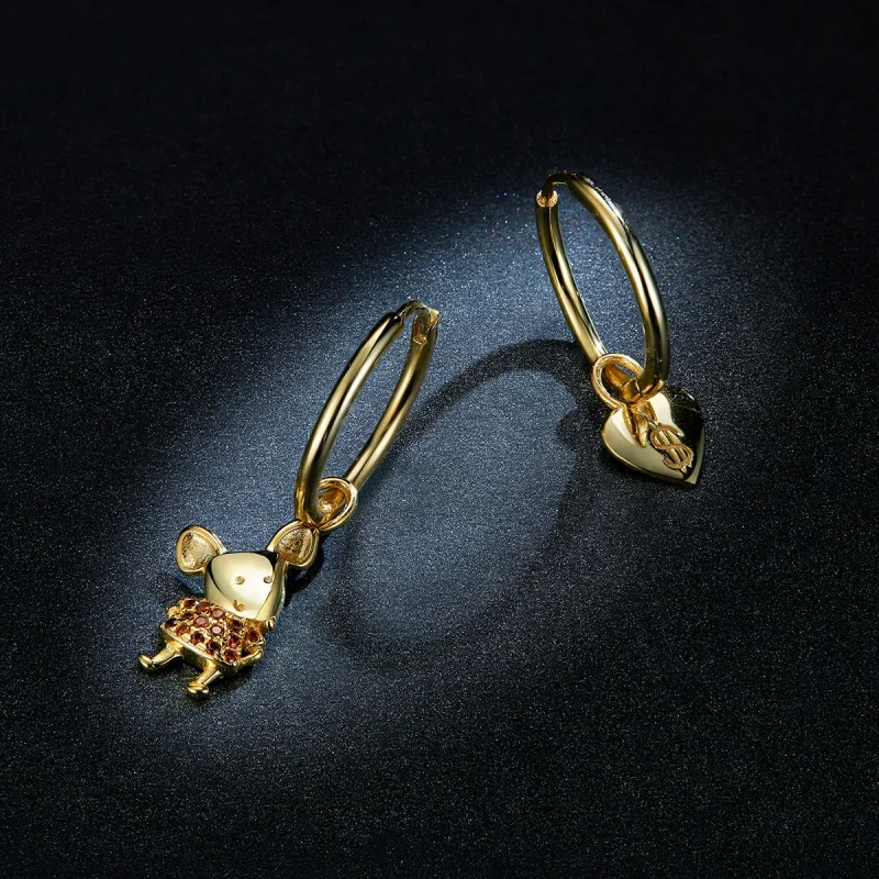 (image for) Pandora Style Lucky Rat and Heart Hoop Earrings - BSE344-L - View 5