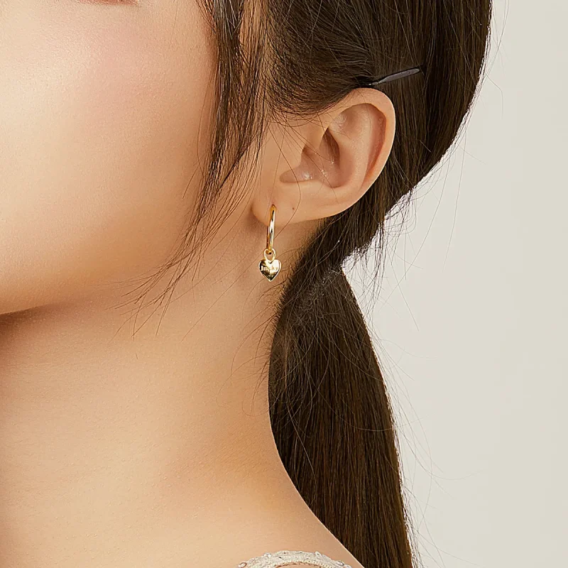 (image for) Pandora Style Lucky Rat and Heart Hoop Earrings - BSE344-L - View 6