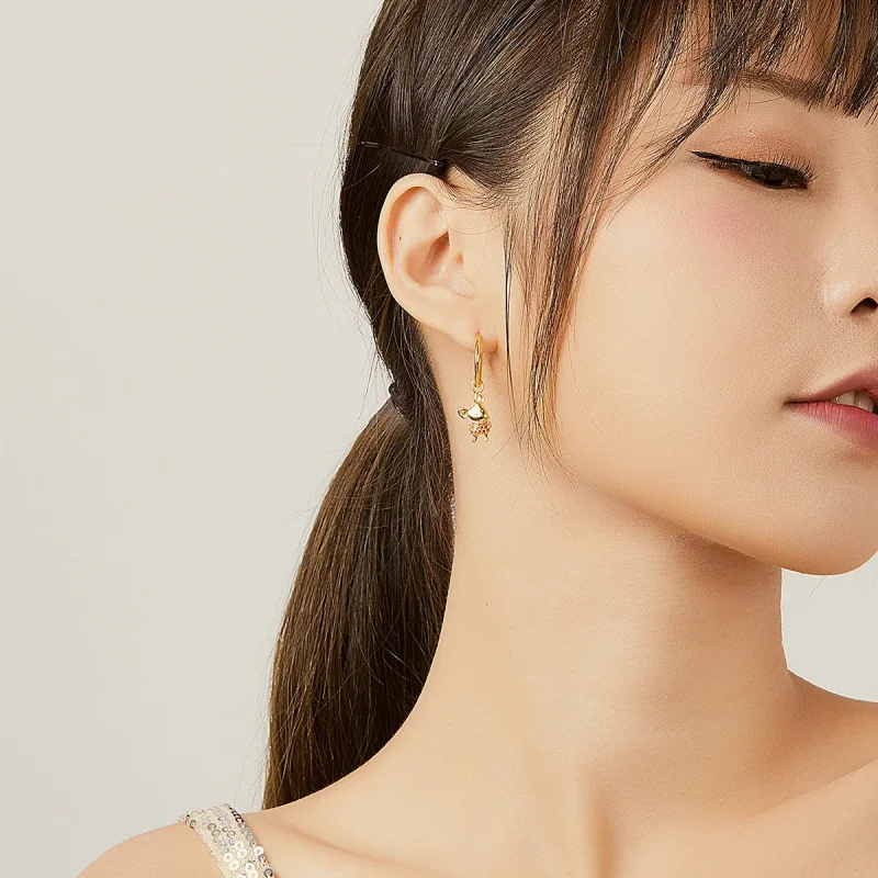 (image for) Pandora Style Lucky Rat and Heart Hoop Earrings - BSE344-L - View 8