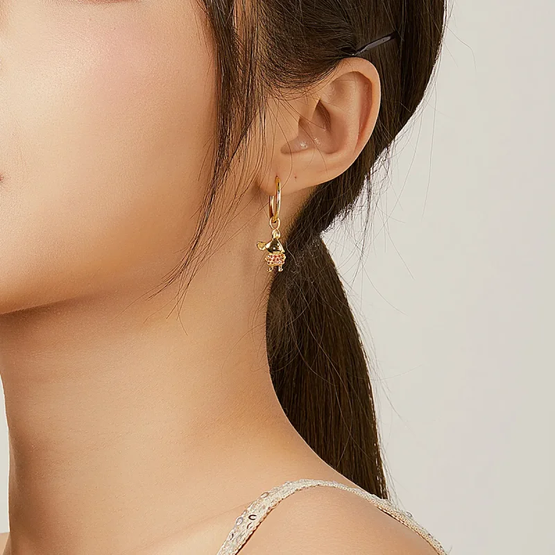 (image for) Pandora Style Lucky Rat and Heart Hoop Earrings - BSE344-L - View 9