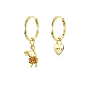 (image for) Pandora Style Lucky Rat and Heart Hoop Earrings - BSE344-L